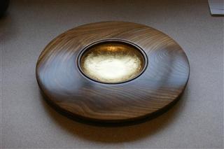 Gold leafed elm platter won Paul Hunt a commended certificate